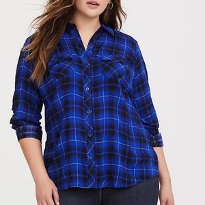 Torrid Blue Plaid Challis Button-down Shirt